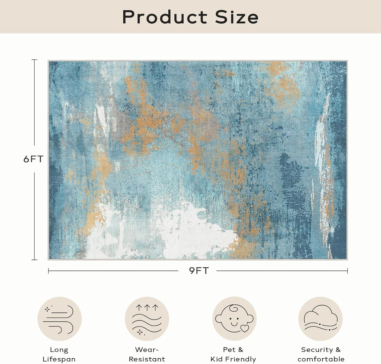 Phantoscope Warm Moroccan Boho Rug — Low-Pile Living Room Rug, 6' x 9', Blue/Orange