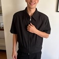 thumbnail image 2 of Curuila Mens Tops Solid Color Spring Summer Lapel Short Sleeved Zippered Soft Comfortable Tee Black Size L, 2 of 4