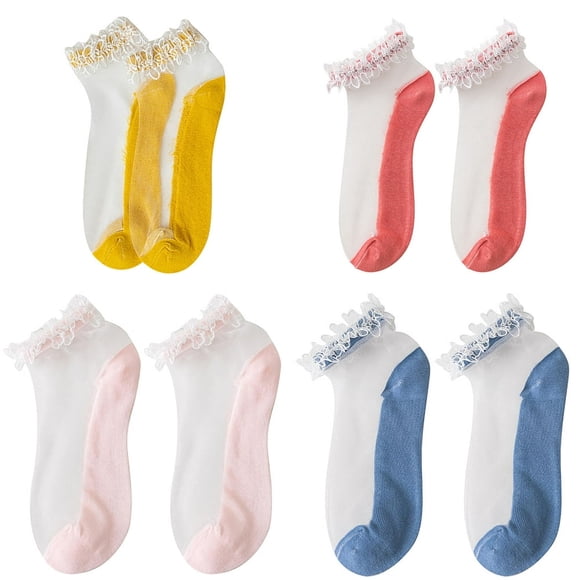 MesaSe Women Socks Creative Lace Trim Casual Socks Ankle Socks Sheer Socks for Summer