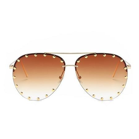 Unisex Affair Studded Aviator Sunglasses Ombre Lens, Gold