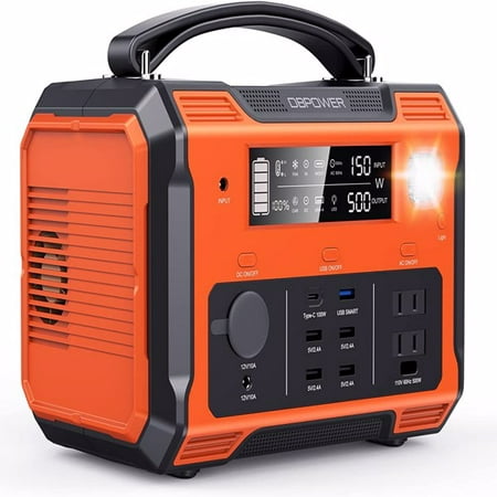 

DBPOWER Portable Power Station 505Wh 500W (Peak 1000W) Outdoor Generator Mobile Lithium Battery Pack with 110V AC Outlet (Solar Panel Not Included) SOS LED for Road Trip Camping Outdoor Adventure