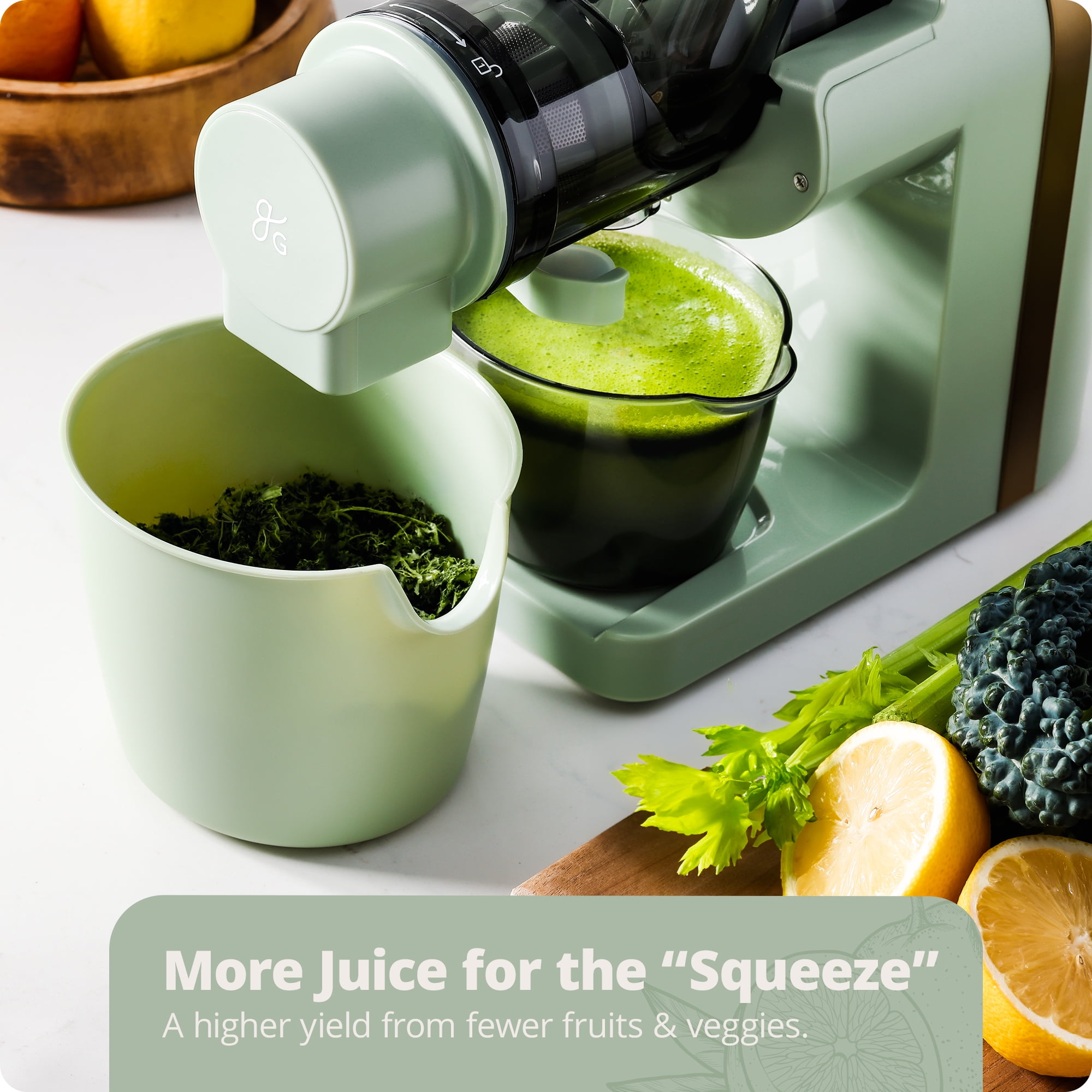Greater Goods Slow Masticating Cold Press Juicer Machine, A Powerful Juice Extractor for Healthy and Delicious Fruit and Vegetable Juices, Sage Green