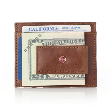 Alpine Swiss Mens Leather Magnet Money Clip Front Pocket Wallet Thin Card