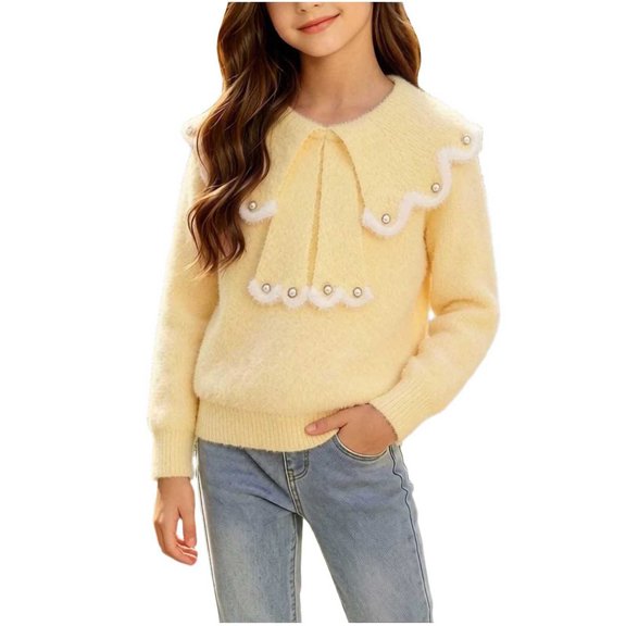 Jalioing Girls Cute Sweaters Long Sleeve Collared Sweater Pullover Fashion Casual Thermal Knit Tops Winter Clothes
