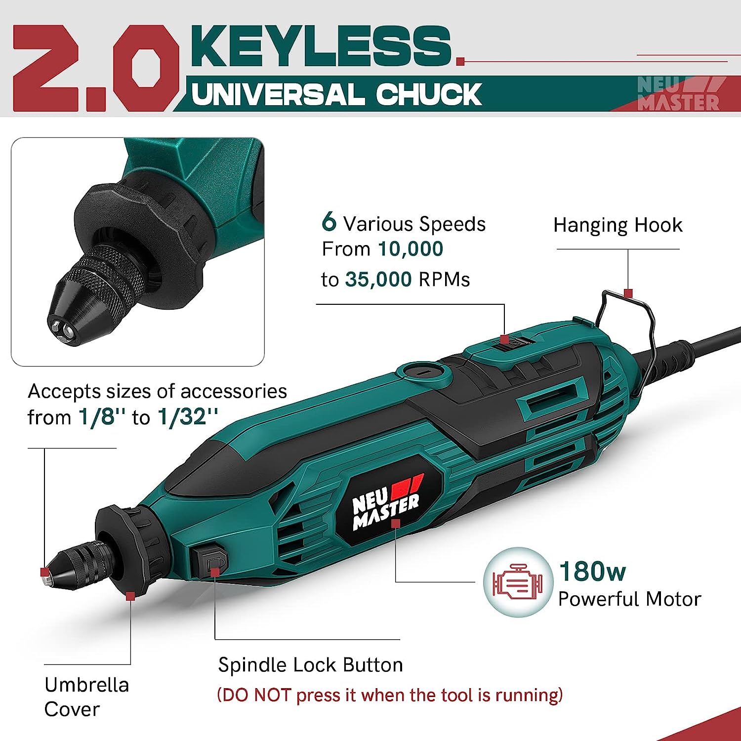 NEU MASTER 180W Rotary Tool Kit with 165 Accessories photo 4