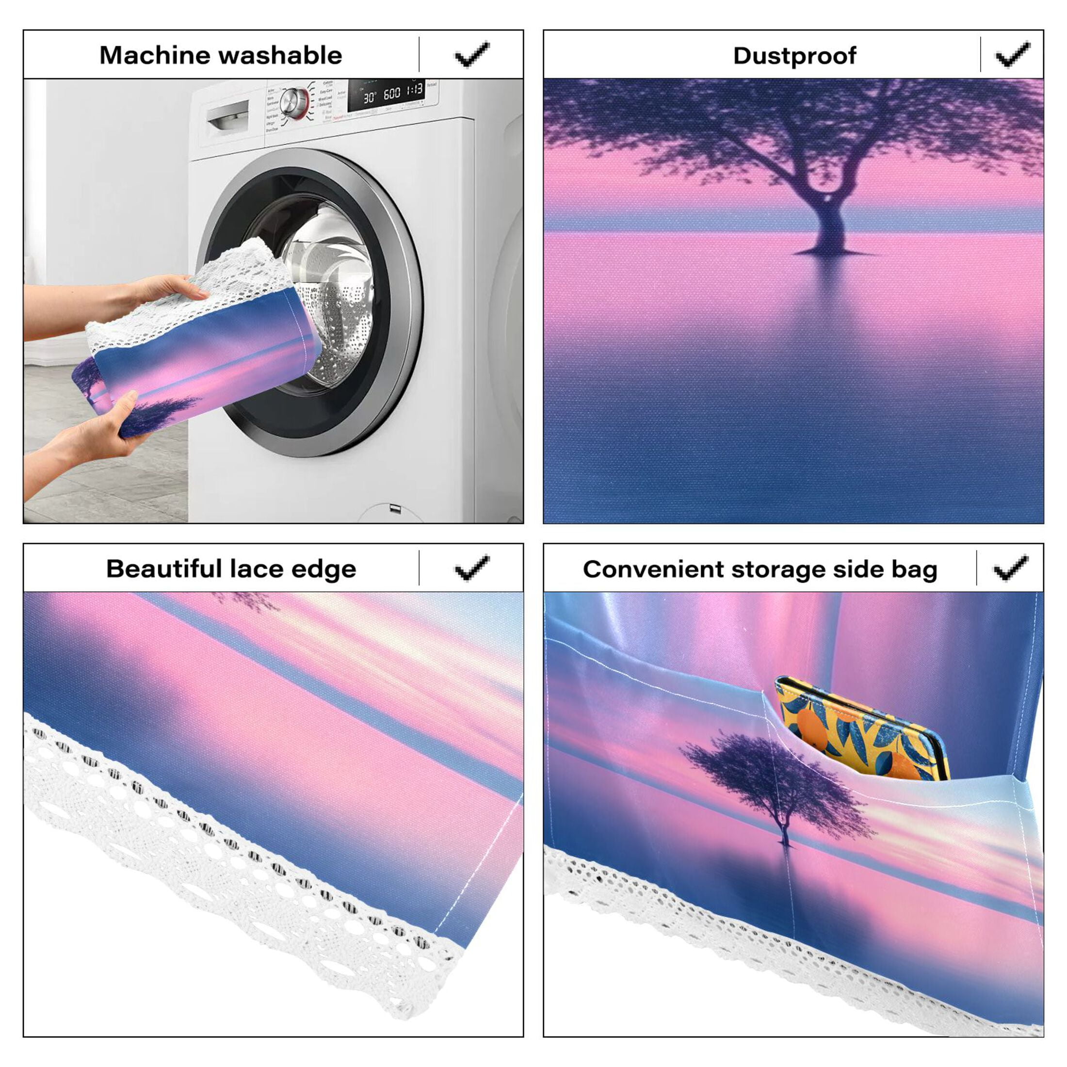 Pink Tree Washer and Dryer Covers Dust-Proof and Oil Resistant Fridge Cover with 4 Storage Pockets Washing Machine Top Cover for Laundry Kitchen Home 51.2 x 22 In