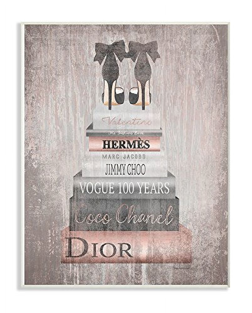 Stupell Home Décor Collection Book Stack Heels Metallic Pink Wall Plaque Art, 10 x 0.5 x 15