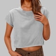 thumbnail image 2 of Yuyuzo Crop Tops pour Femmes T-Shirts à Manches Courtes Col Rond T-Shirts Unis Coupe Ample Été, 2 of 7