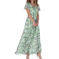 thumbnail image 1 of Avamo Robe d'Été de Plage pour Femmes Robe Longue à Col en V Manches Courtes Robes Maxi Fête Hawaïenne Vert S, 1 of 2