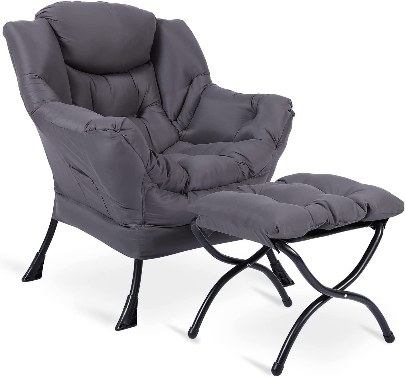 VIVIJASON Modern Velvet Fabric Lazy Chair with Ottoman, Accent