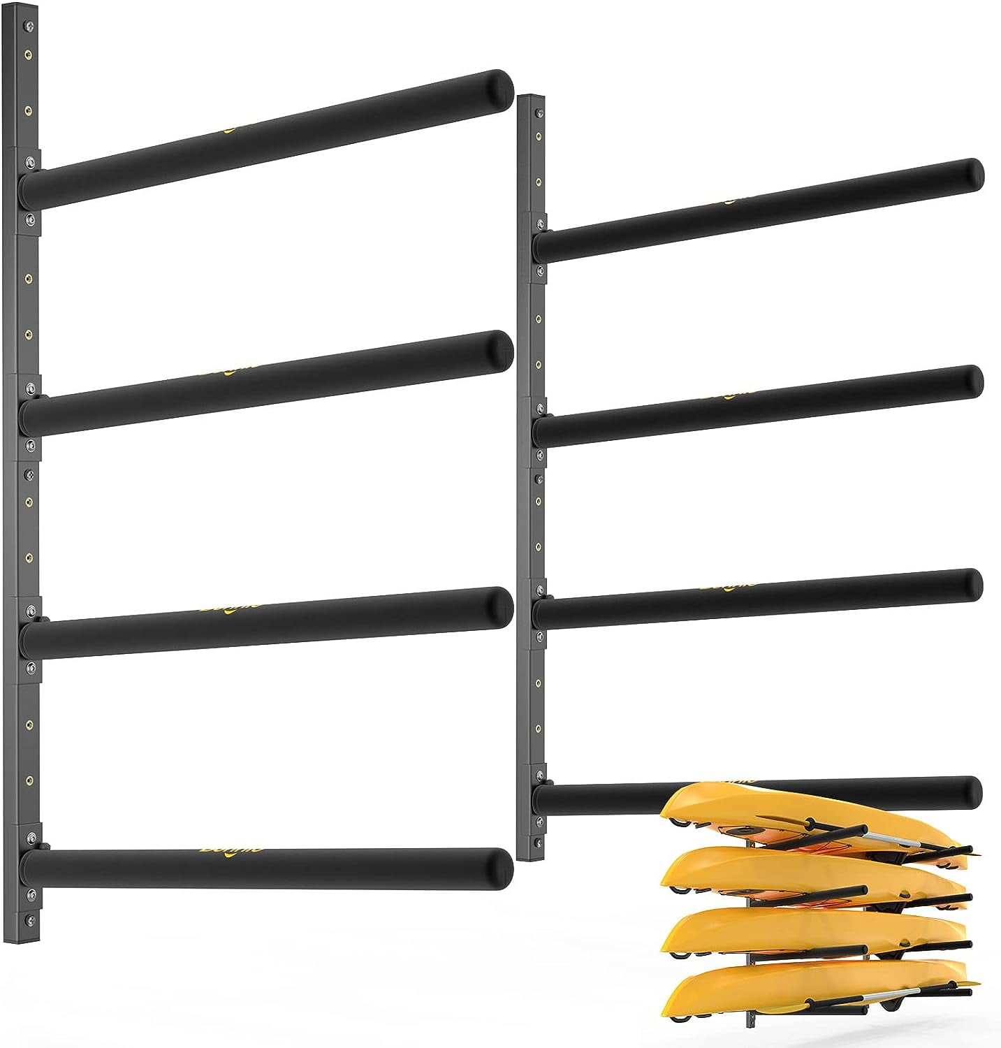 Bonnlo Kayak Wall Mount Rack for 3 Kayaks or 4 Paddle Boards with Adjustable Supports, Kayak Paddle Holder for Garage Storage, Shed Shelving Weight Capacity 550 LBS Spacesaver