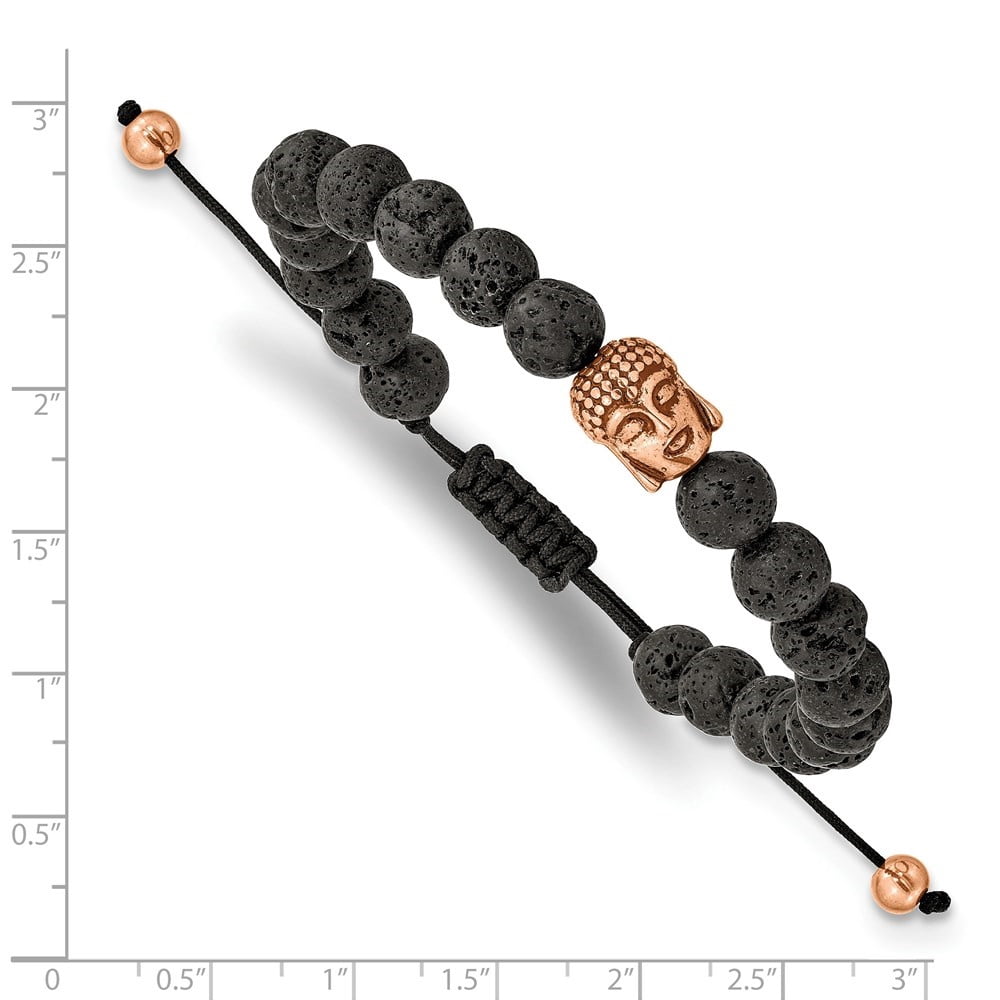 Diamond2Deal Stainless Steel Antiqued and Rose IP-Plated Buddha Lava Stone Black Macrame Adjustable Bracelet for Men