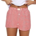 thumbnail image 2 of Stephy Women's Shorts Cute Soft Elastic Low Waist Plaid Print Button Front Pajama Bottoms Boxer Shorts Sleepwear, Red, XXL, 2 of 9