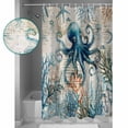 thumbnail image 4 of Nautical Teal Shower Curtain, 72" x 72", Octopus Ocean Coral Starfish Coastal Map Waterproof Bathroom Curtain Washable Shower Curtain Set with 12 Hooks, 4 of 6