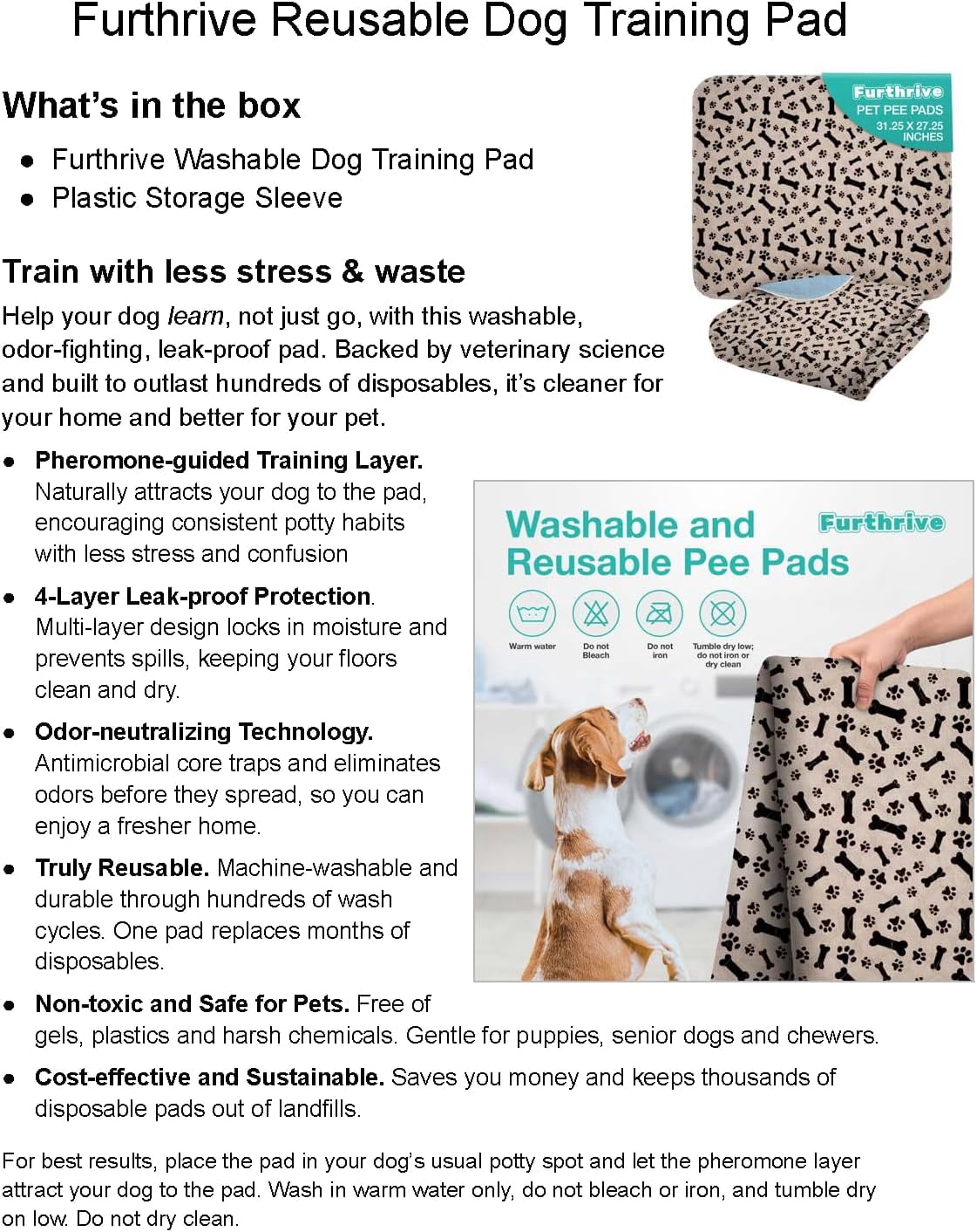 Washable Pee Pads for Dogs with Pheromone Attraction, Reusable Puppy Pads, Waterproof Non-Slip Training Pad, 31.25 × 27.25 in, Pet-Friendly for Crates, Apartments, Puppy Supplies (One Unit)