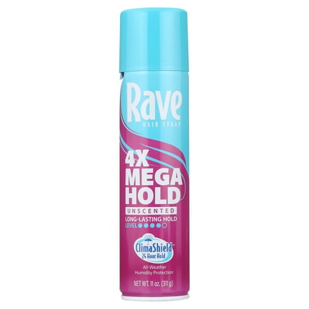 Rave 4X Mega Hold Hair Spray, All-Weather Protection with Vitamin-Rich Formula, 11 oz