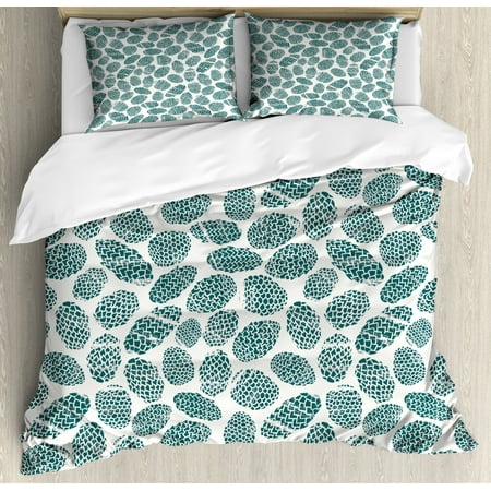 Pine Cone Duvet Cover Set Queen Size Botanical Woodland Theme