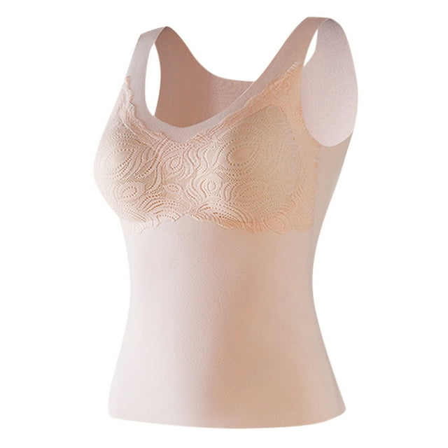WZXFASHION Women's Traceless Thermal Vest Plus Fleece Large Size Underwear Wear Bra With Breast Padding Bra Intimates Beige XXXXL