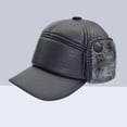 thumbnail image 3 of Boinas de cuero Cubierta de oreja de cuero para hombre Casquillo de cuero de invierno de mediana edad Gorra delantera de cuero ajustable ajustable (Negro), 3 of 5