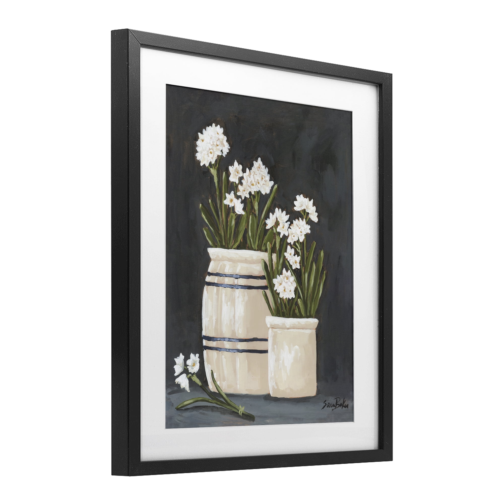 Stupell Industries Vintage Crocks & Paperwhites Black Framed Print Under Glass, design by Sara Baker