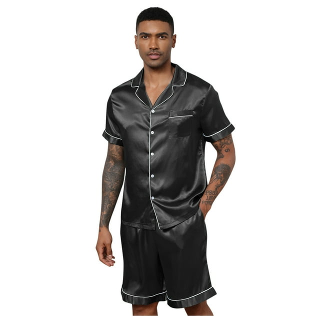 SHIXIAOO Pyjama pour Homme Doux et Lisse à Manches Courtes Short Pyjama pour Homme avec Poches Pyjama Deux Pièces