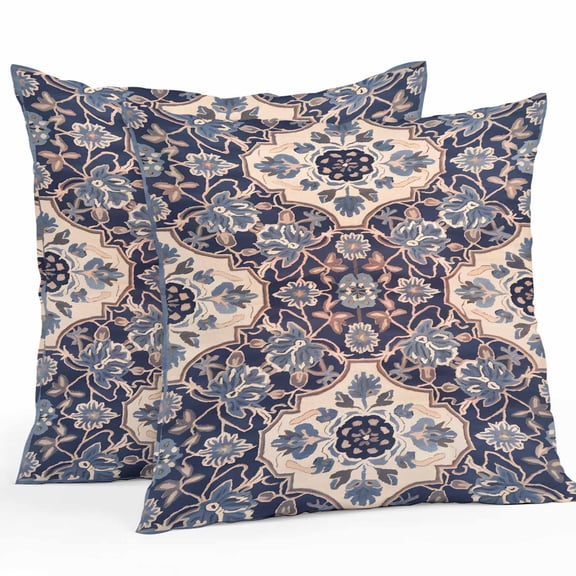 Waterproof Throw Pillow Covers Set of 2, 16x16 Inch Blue Boho Decorative Pillowcases Outdoor Pillow Slip Cushion Covers Set for Couch Tent Country Vintage Ethnic Floral Geometric