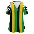 thumbnail image 4 of Black Yellow Green Stripes Womens Summer V Neck Zipper Top Short Sleeve T Shirt Off Shoulder Top Casual Classy Loose Shirts, 4 of 7
