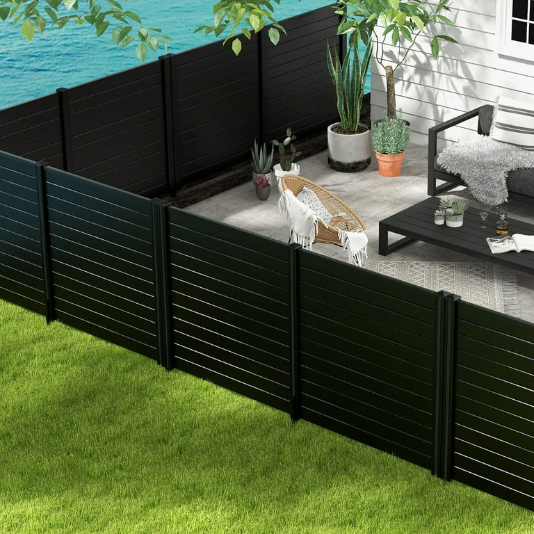 Gymax Outdoor PVC Privacy Panels, 2-Pack Picket Fence, Black, 48.5