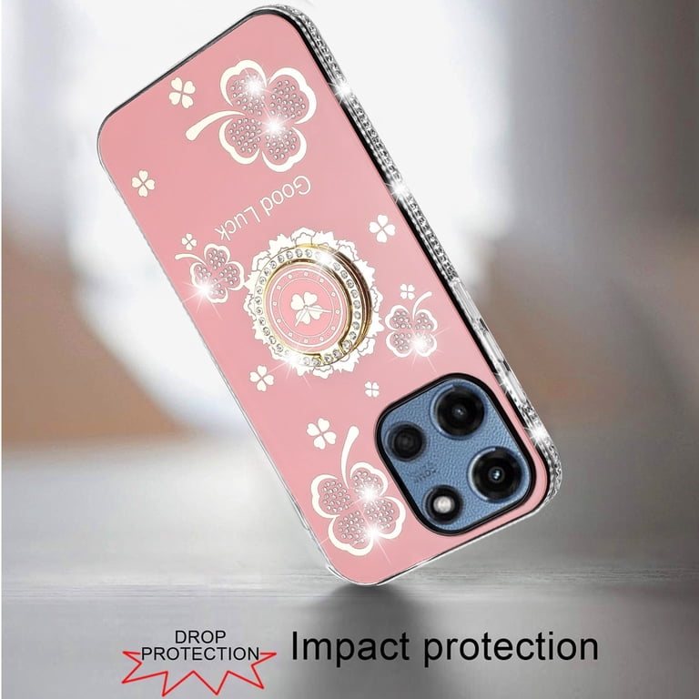 XINYEXIN Cover Glitter Per Motorola Moto E22 - Custodia Trasparente Ultrasottile Con Diamanti E Adesivi - Antiurto - Rosa Oro - 6