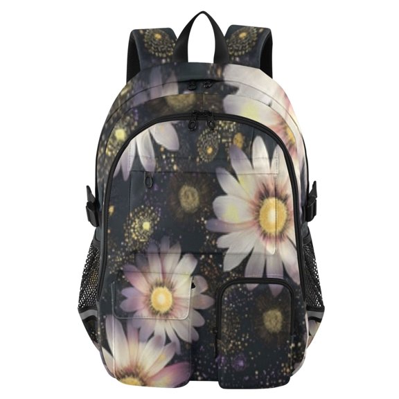 DIXRUYEE Dreamy Flower Pattern Backpack for School 14”Laptop Compatible with Reflective Safety Strips