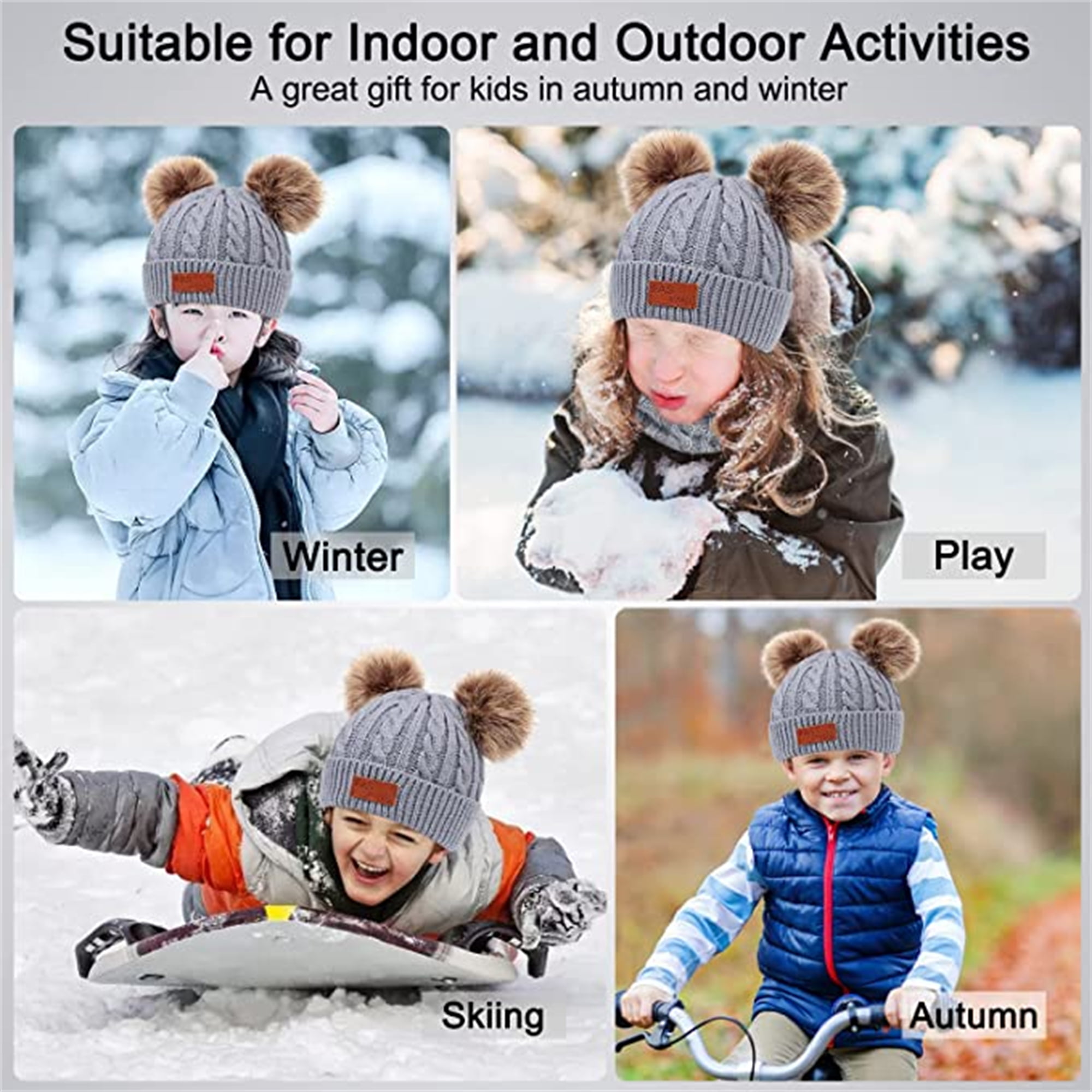 3 Sets Kids Knit Hat, Scarf, Gloves Set Warm Boys Hats Scarf and Glove Set  Girls Winter Accessories Set for Cold Weather, Black, Grey and Light Tan