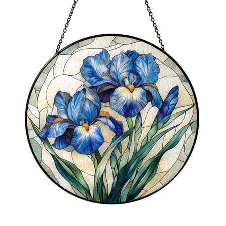 Iris Flower Glass Suncatcher Window Hanging Botanical Floral Art Decor Elegant Window Ornament for Home