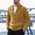 thumbnail image 2 of Cotton Linen Button Blouse for Men Lapel Long Sleeve Shirts with Pockets Solid Color Loose-Fit Casual Tops, 2 of 5