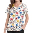 thumbnail image 5 of Delconic Womens Floral Print Scrub Top V Neck Short Sleeve Nurse Uniform Tunic with Pockets Side Slit Workwear Medical Top White L, 5 of 6