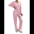 thumbnail image 3 of Conjunto de Pijama de Dos Piezas de Punto Acanalado para Mujer: Suéter de Larga y Pantalón . Rosa S, 3 of 10