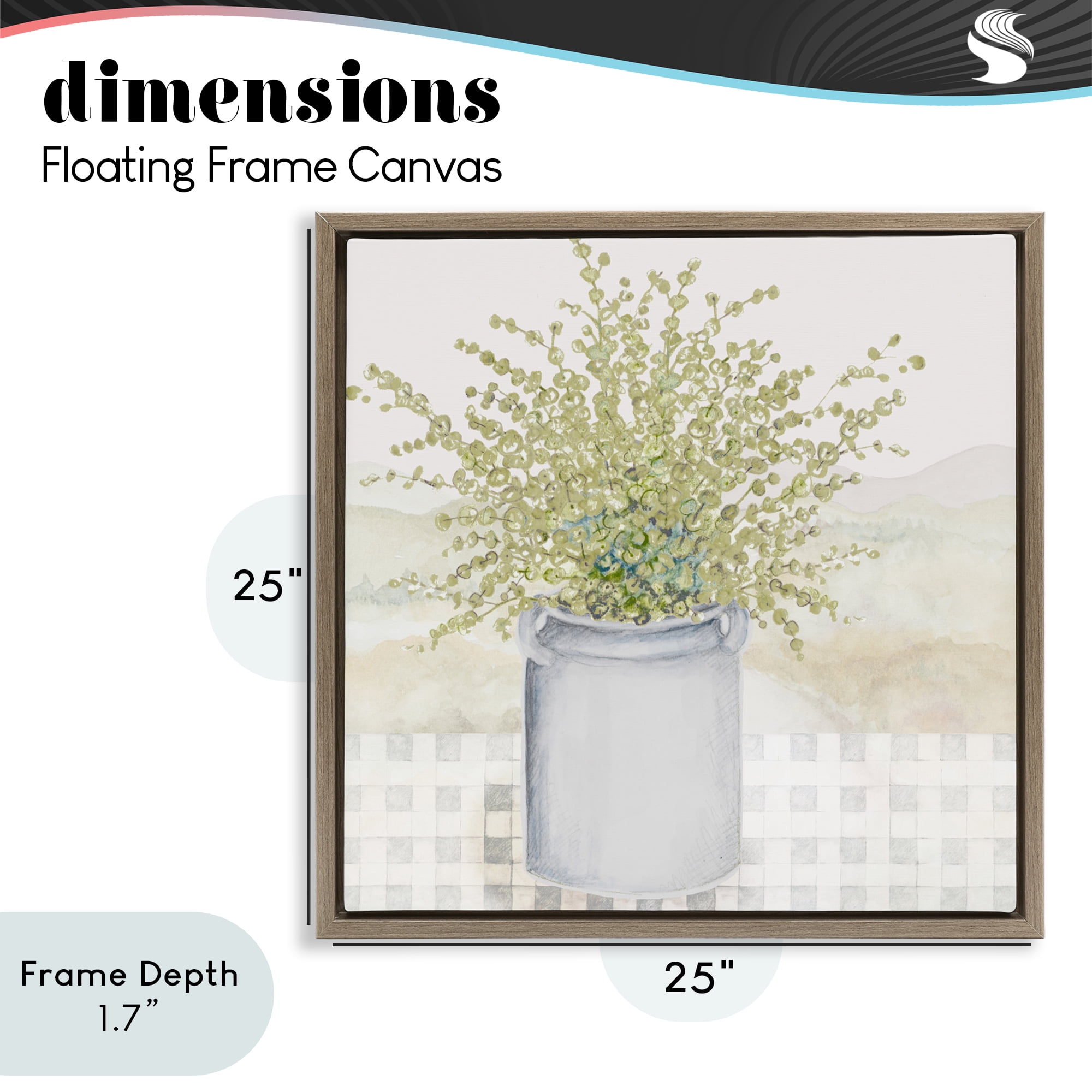 Stupell Industries Potted Farm Herbs Brown Framed Floater Canvas Wall Art, design by Janice Gaynor
