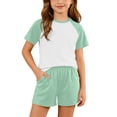 thumbnail image 2 of Girls Summer 2 Piece Outfits Short Sleeve T Shirts Top and Shorts Set Kids Clothing Sets with Pockets Teen Soft Comfy Athletic Casual Sets Sportswear Green 13-14 Years, 2 of 7