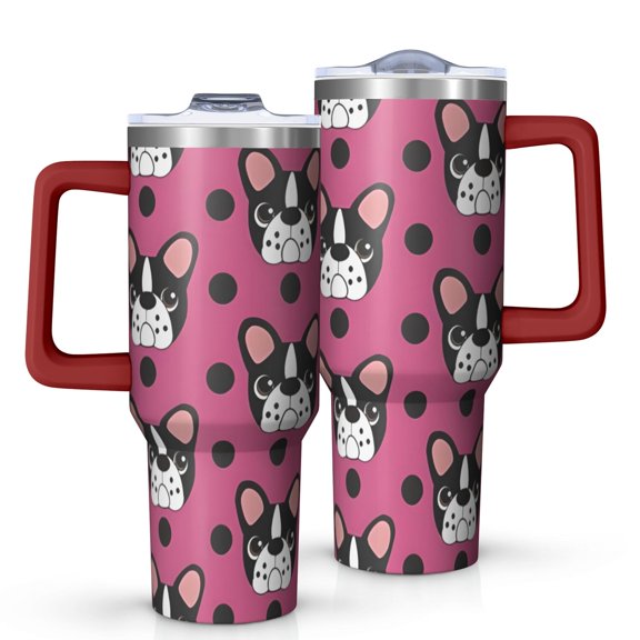 OBREWU Cute Bulldogs Tumbler with Handle and Lid,Cute Bulldogs 40oz Double Wall Vacuum Insulated Tumbler,Cups Gift for Women and Men