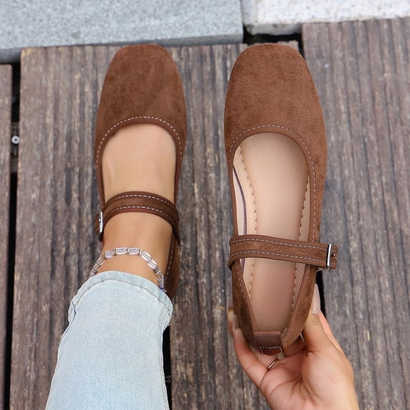 Lenago Women's Knit Ballet Flats Shoes Faux Suede Pointed Toe Ballet Dressy Flats Comfortable Slip On Walking Shoe Plus Size Summer Vacation Office Brown US6.5