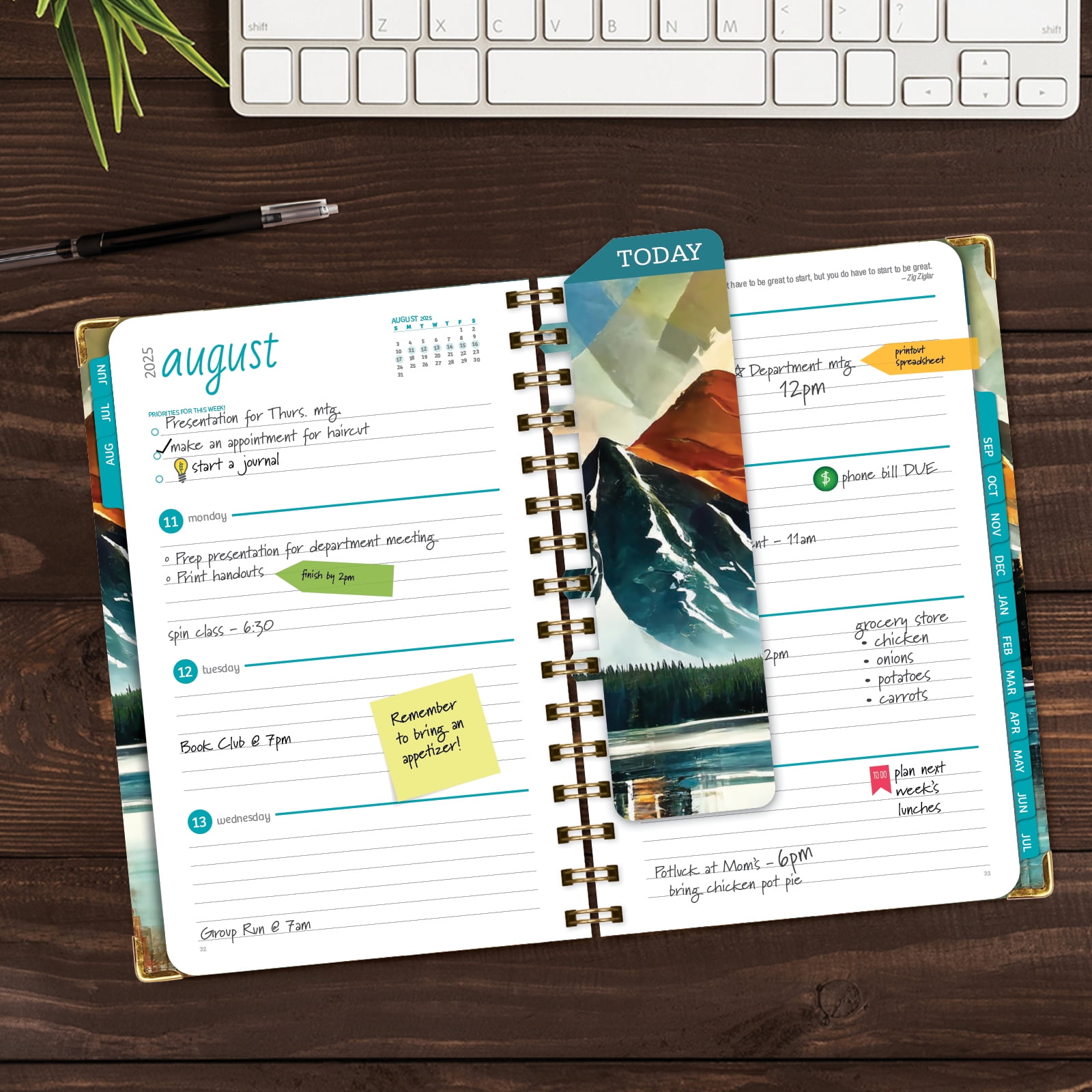 Academic Planner 2025-2026, Daily Weekly Monthly Yearly Planner, June 2025 - July 2026, 14 months, 5.5"x8", Bookmark, Pocket Folder and Sticky Note Set (Lake View)