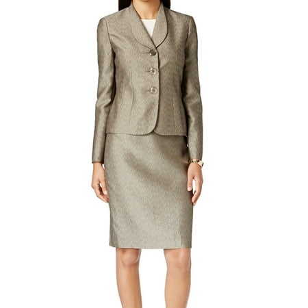 - Le Suit NEW Gold Womens Size 4 Shimmer Three Button Skirt Suit Set