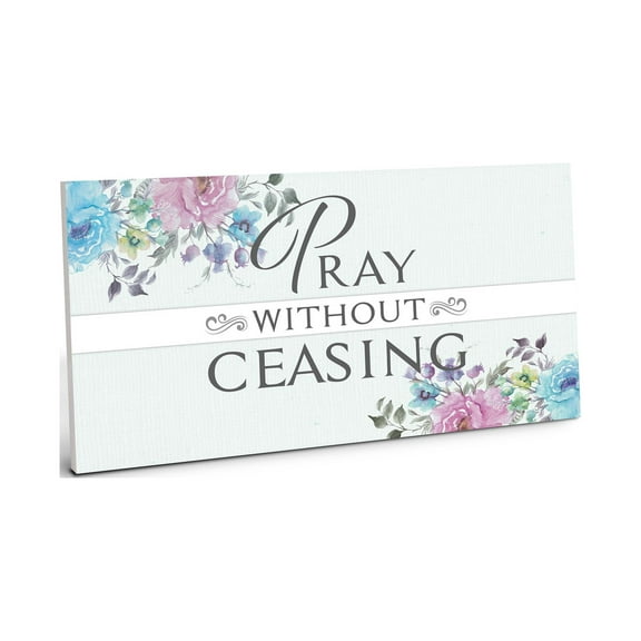 Pray Without Ceasing Lilac Blue Floral 10 x 5 Wood Wall Sign Plaque