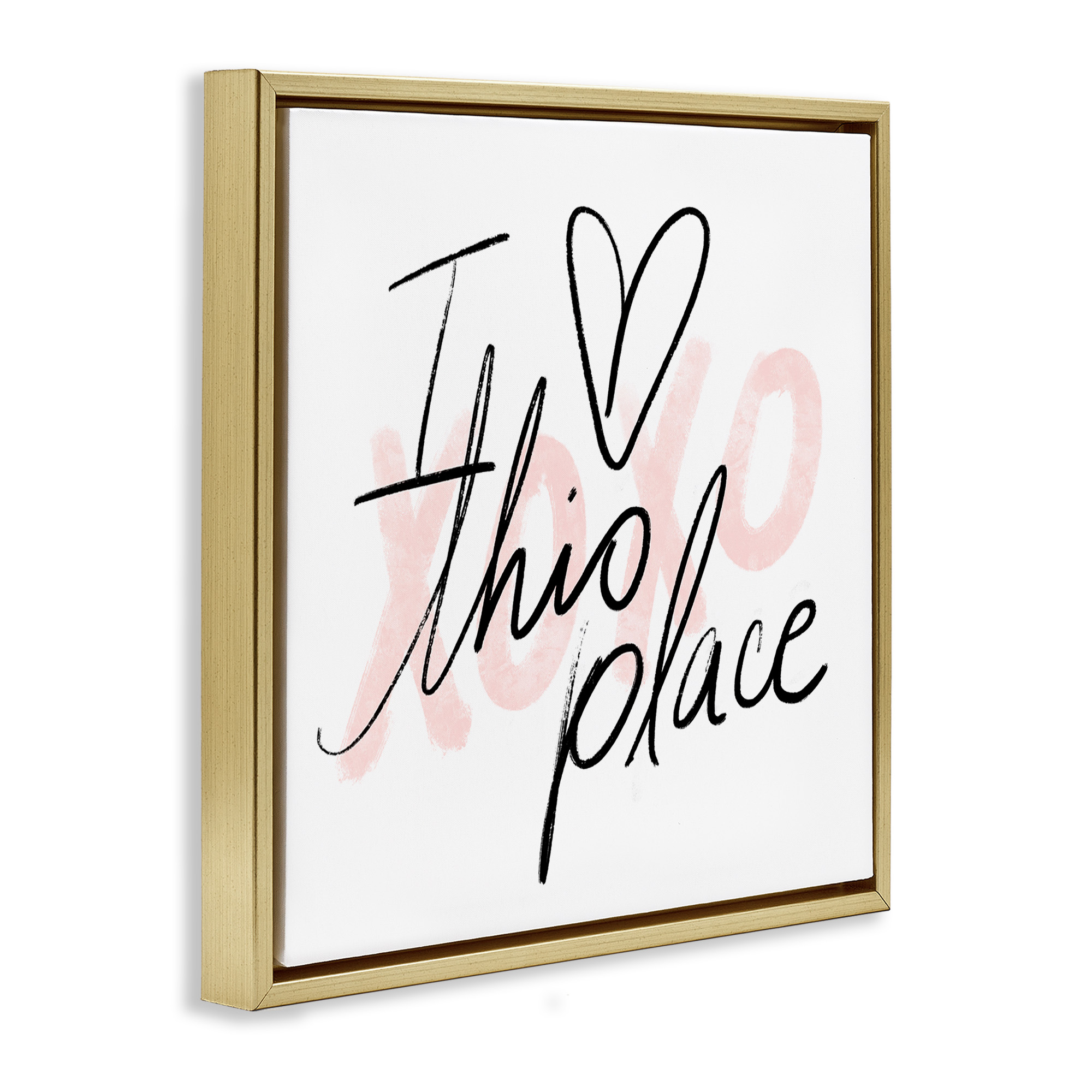 Stupell Industries Love This Place Xoxo Inspirational Painting Gold Floater Framed Canvas Art Print Wall Art, 18 x 18