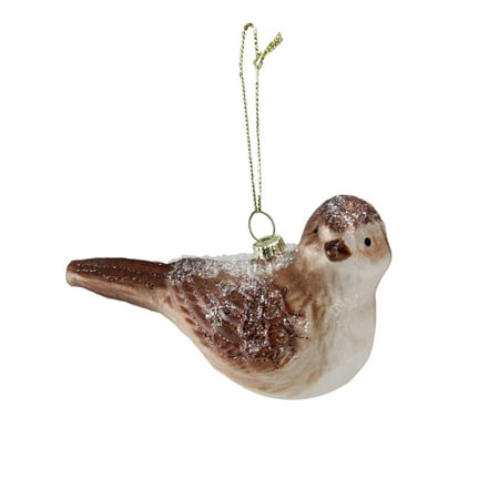 4 5 Snowy Glitter Sparrow Glass Bird Christmas Ornament