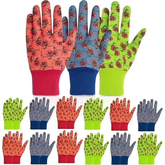 G & F Kids Garden Gloves, 12 Pairs, Soft Cotton Jersey Gardening Gloves for Children, Knit Wrist, Breathable, Assorted Colors, Bulk Value Pack