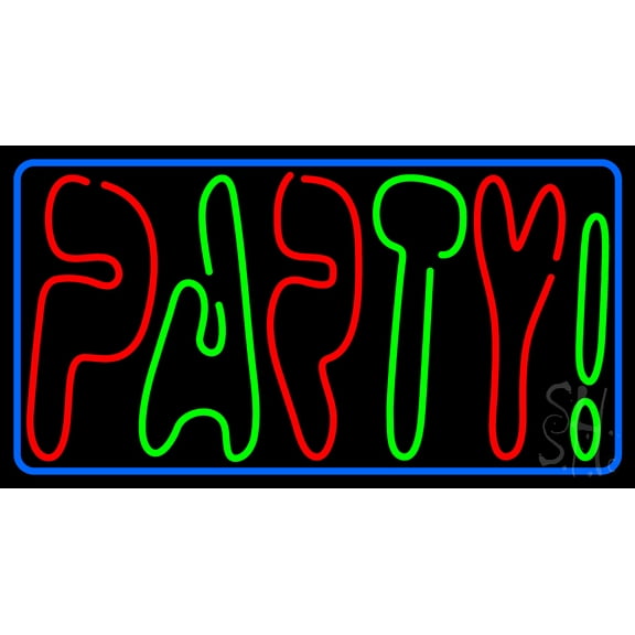 Double Stroke Party 3 LED Neon Sign 20 x 37 - inches, Black Square Cut Acrylic Backing, with Dimmer - Bright and Premium built indoor LED Neon Sign for Event, Party.