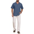 thumbnail image 2 of INSPIRE CHIC Men's Camp Collar Chest Pocket Button Down Short Sleeve Cotton Shirts 2XL Dark Blue, 2 of 4