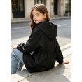 thumbnail image 4 of LRen Teens Hooded Windbreaker Jacket Drawstring Waist Long Coat, Lightweight Zip Up Spring Fall Outerwear for Big Kids, School Daily Wear, 4 of 6