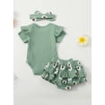 thumbnail image 6 of BemeyourBBs Newborn Baby Girls Summer Clothes Baby Girls Daddy's Girl Outfit 0 3 6 12 18 Months Letters Print Short Sleeve Ribbed Romper Floral Ruffled Shorts Set Hairband, 6 of 9