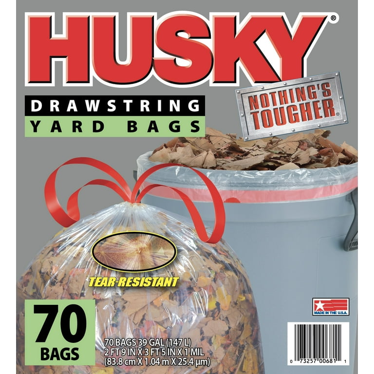Husky Heavy Duty Plastic Garbage Sacks, 39 Gal Drawstring Clear